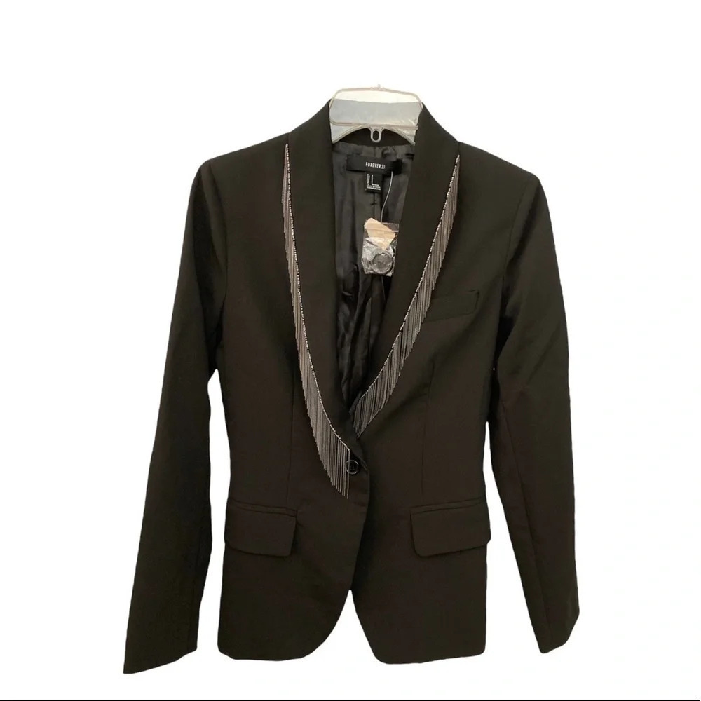 FOREVER 21 Black Blazer With Chain Fringe Special Ocassions Small BNWT